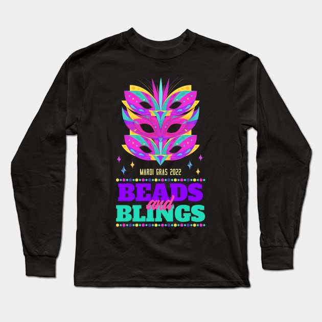 Carnival Party Mardi Gras 2022 Beads And Blings Long Sleeve T-Shirt by jodotodesign